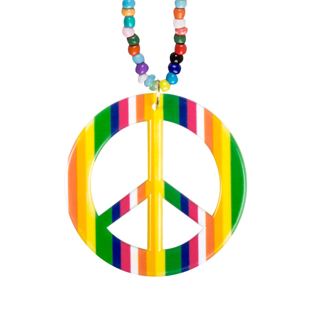 Collier Symbole Paix Multicolore Perles Arc-en-Ciel