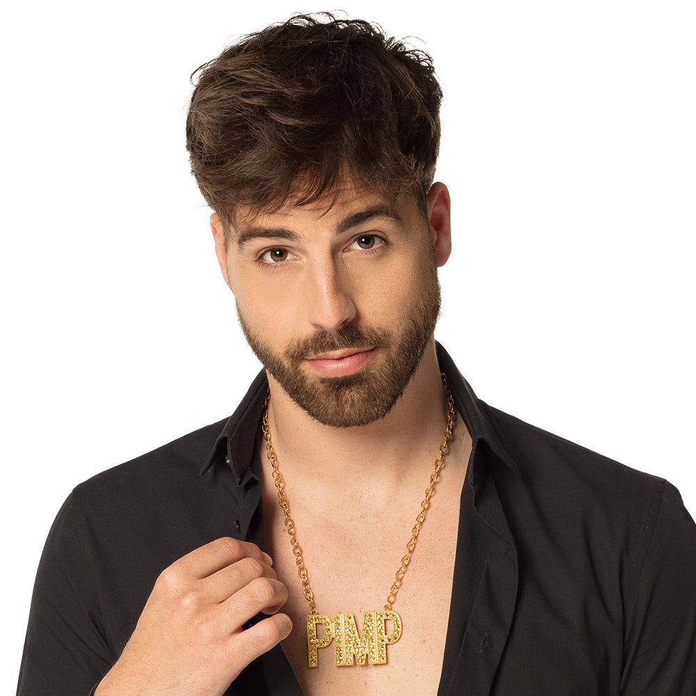 Collier PMP Doré - Accessoire Rappeur Années 80-90