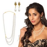 Collier de perles triple rang avec boucles d'oreilles assorties