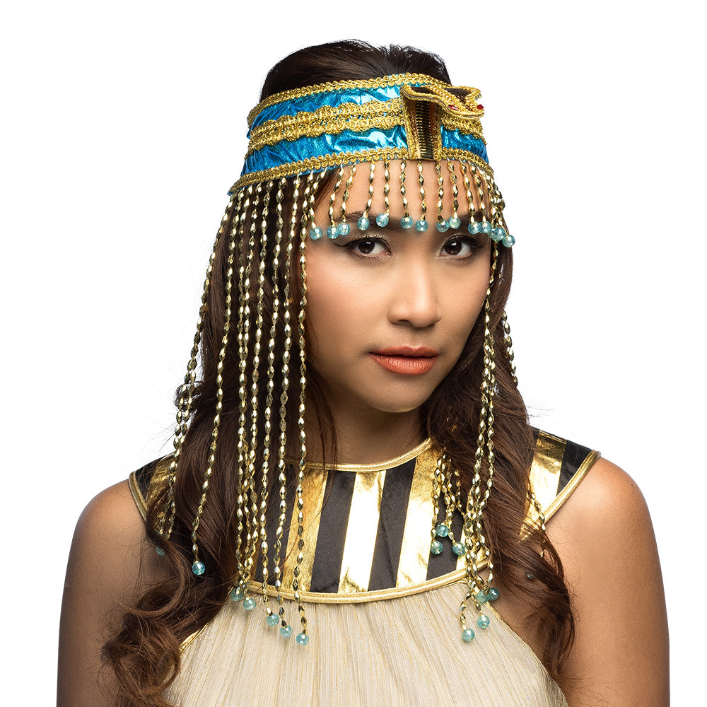 Accessoires Pharaon Égyptien Luxe - Bandeau Bleu Or et Chaînes