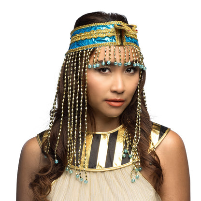 Accessoires Pharaon Égyptien Luxe - Bandeau Bleu Or et Chaînes