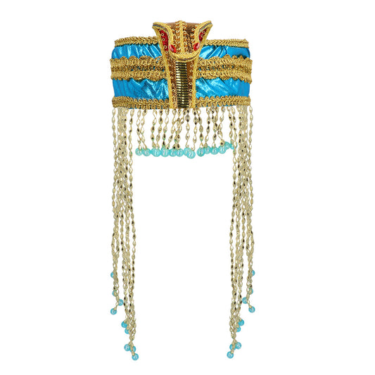 Accessoires Pharaon Égyptien Luxe - Bandeau Bleu Or et Chaînes