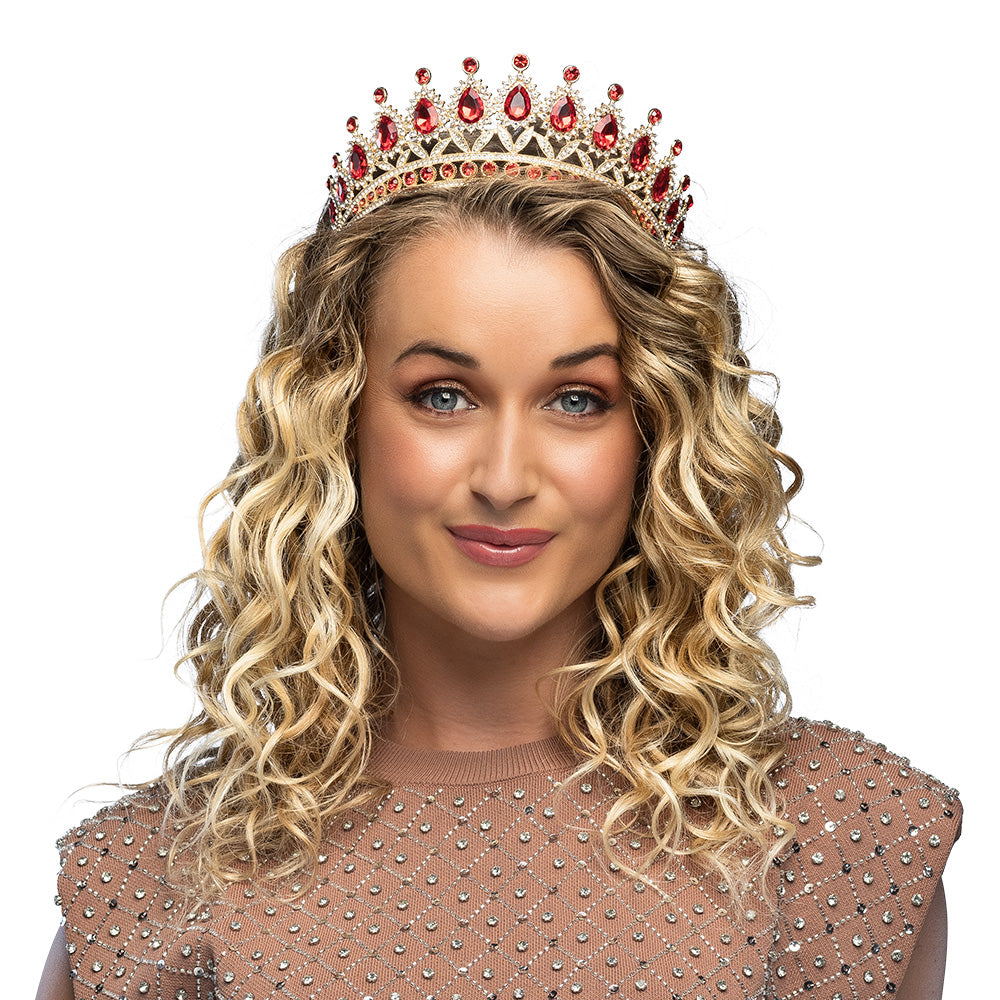 Tiare Royale Rouge et Or avec Cristaux - Couronne de Princesse