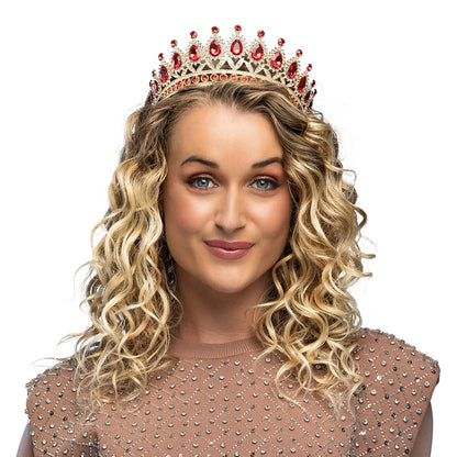 Tiare Royale Rouge et Or avec Cristaux - Couronne de Princesse