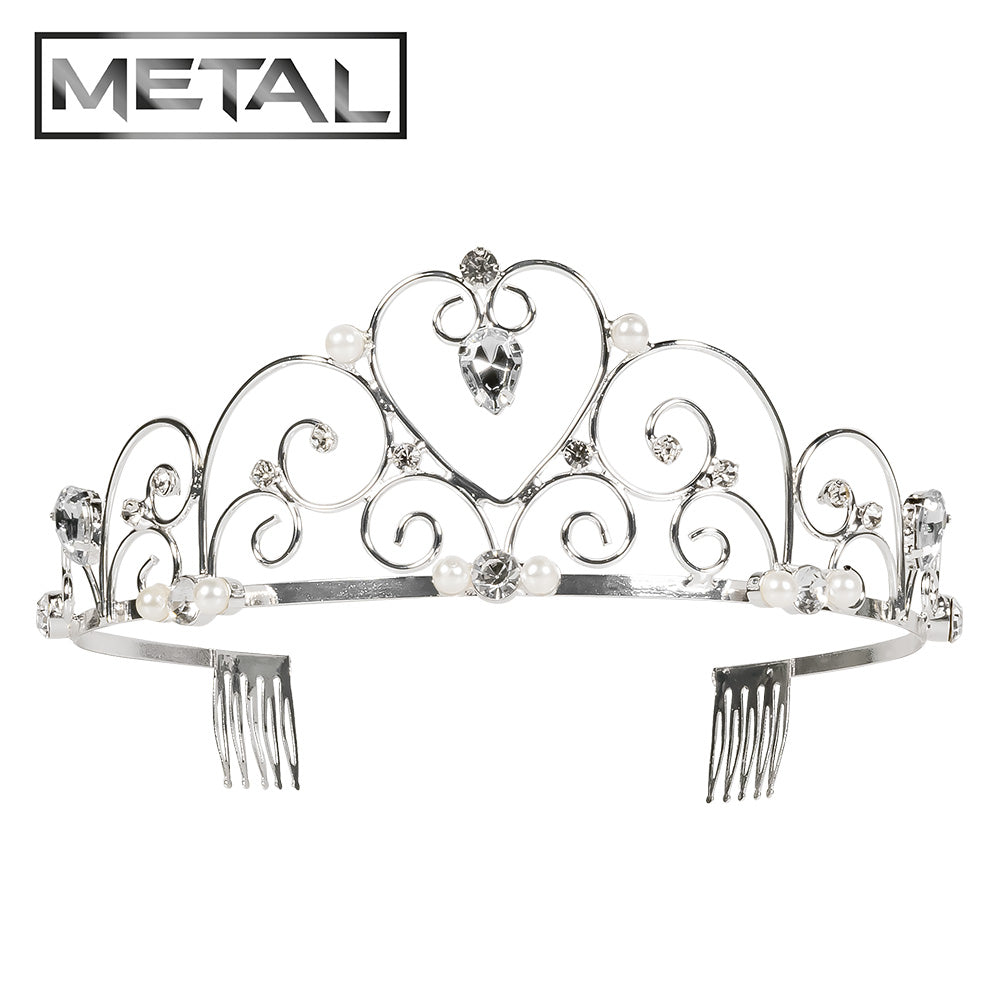 Tiare Princesse Médiévale Argent avec Perles et Cristaux