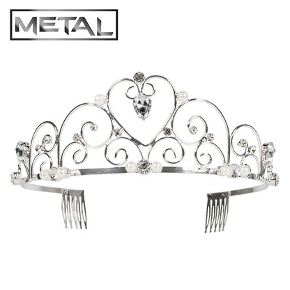 Tiare Princesse Médiévale Argent avec Perles et Cristaux