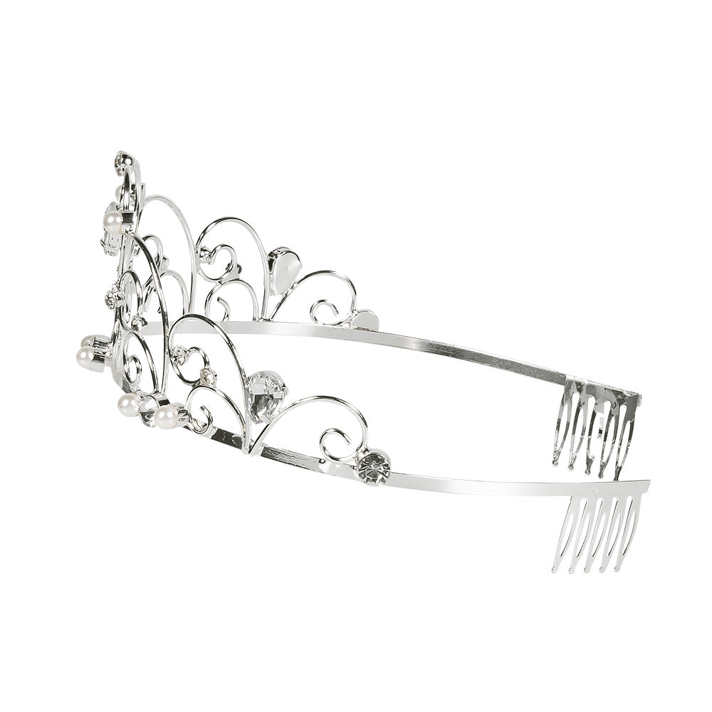 Tiare Princesse Médiévale Argent avec Perles et Cristaux