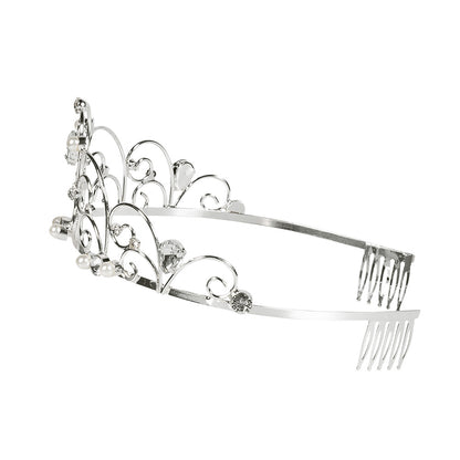 Tiare Princesse Médiévale Argent avec Perles et Cristaux