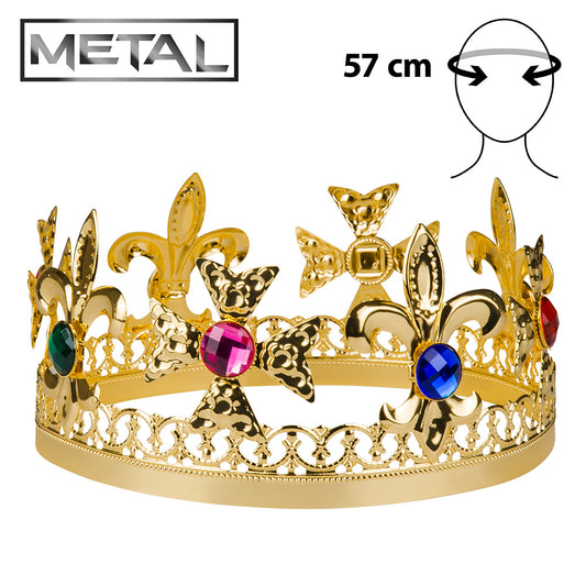 Couronne Royale Dorée Luxe - Accessoire Roi Reine Métal 57cm