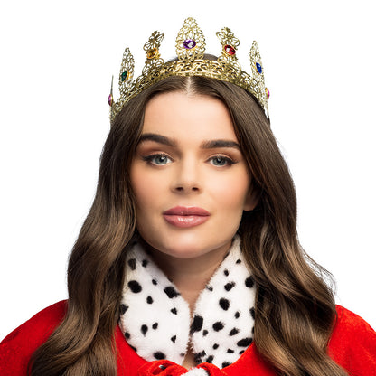 Couronne Royale Dorée Métal - Diadème de Reine avec Pierres Colorées