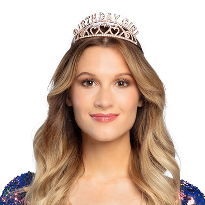 Tiara Birthday Girl Strass Rose Gold - Diadème Anniversaire Enfant