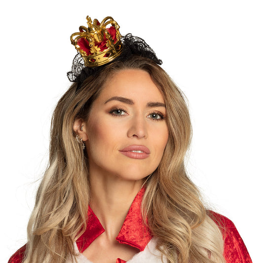 Serre-tête Couronne Royale Dorée avec Dentelle Noire