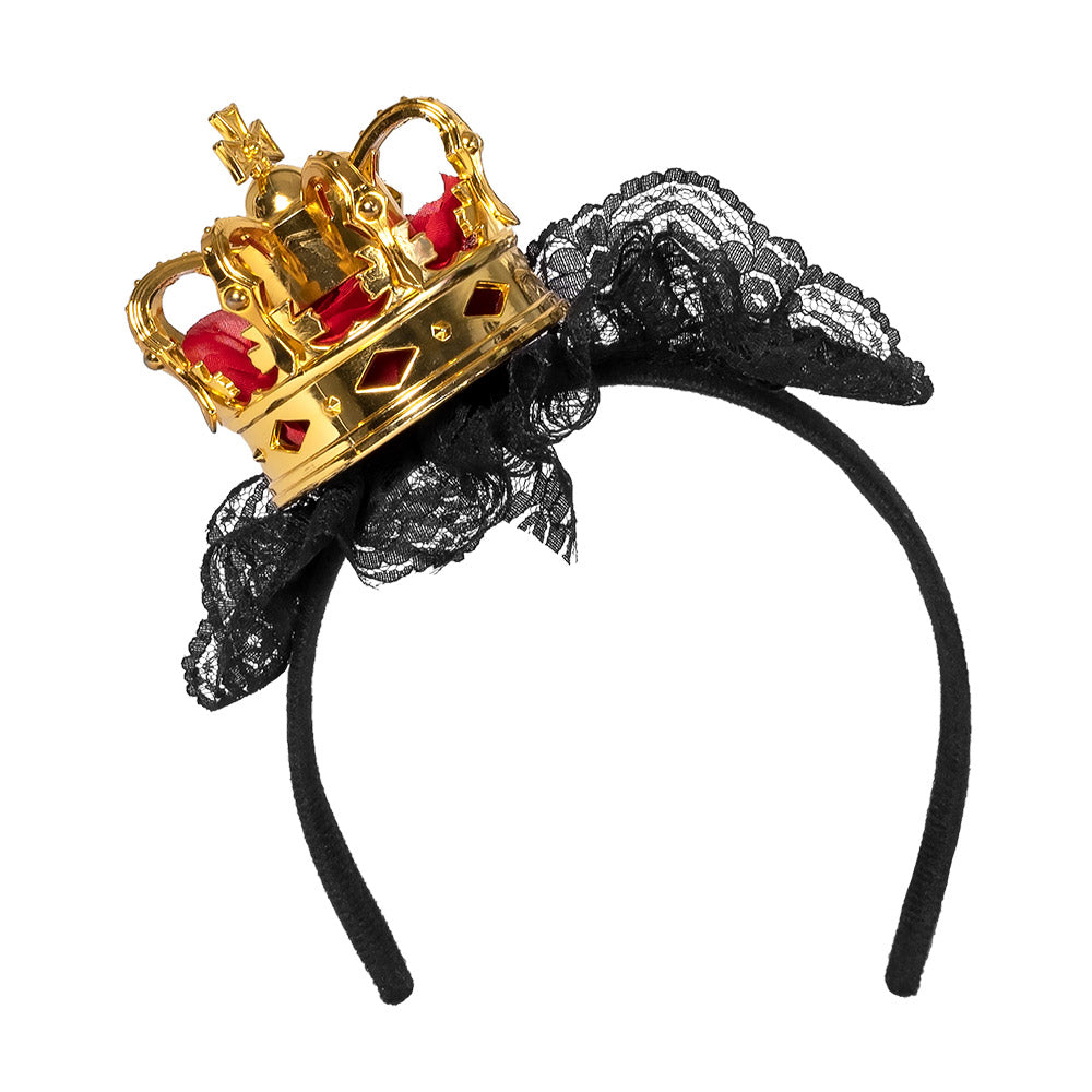 Serre-tête Couronne Royale Dorée avec Dentelle Noire