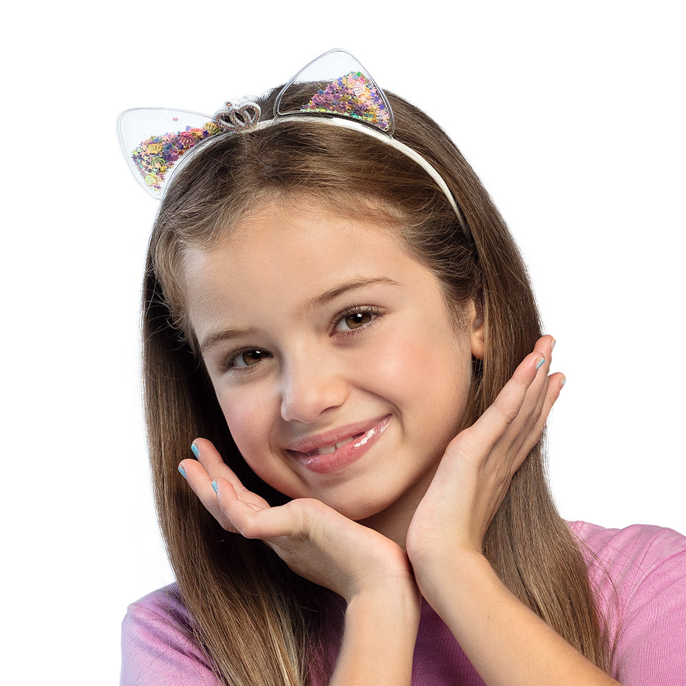 Serre-tête Chat Paillettes Fleurs - Accessoire Fête Enfant