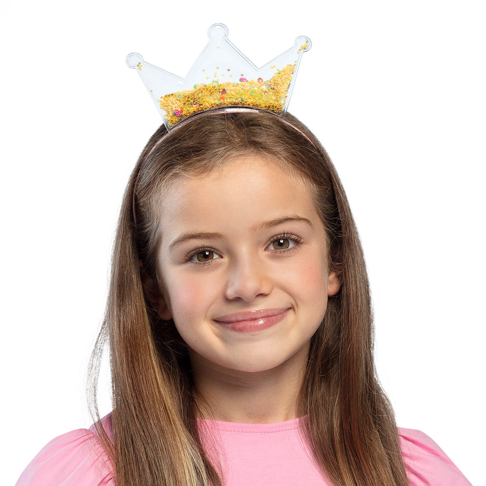 Couronne Princesse Paillettes Dorées avec Bandeau Rose
