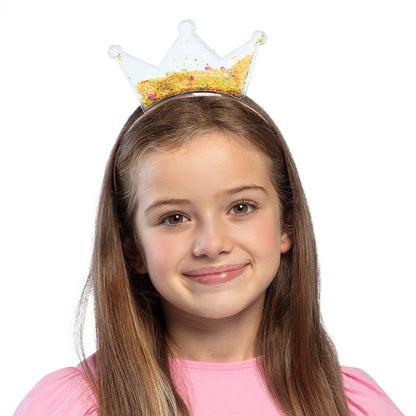 Couronne Princesse Paillettes Dorées avec Bandeau Rose