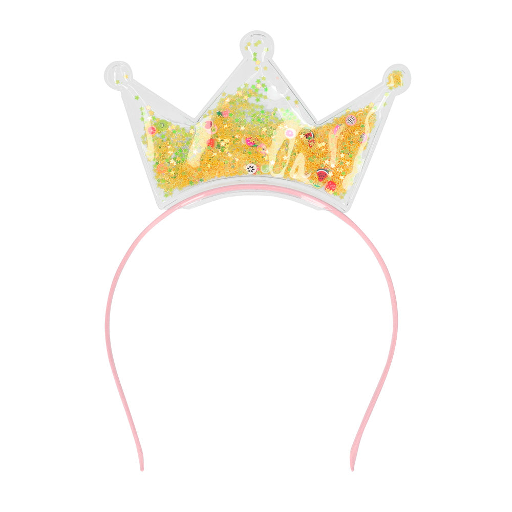 Couronne Princesse Paillettes Dorées avec Bandeau Rose