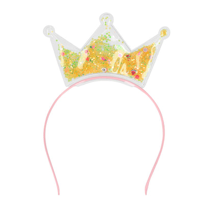 Couronne Princesse Paillettes Dorées avec Bandeau Rose
