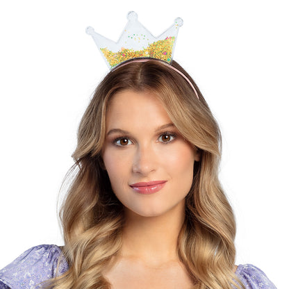 Couronne Princesse Paillettes Dorées avec Bandeau Rose