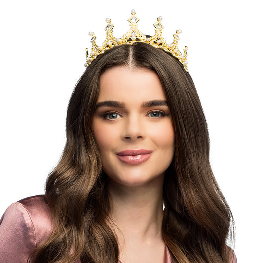 Tiare Royale Dorée Strass et Perles - Couronne de Princesse