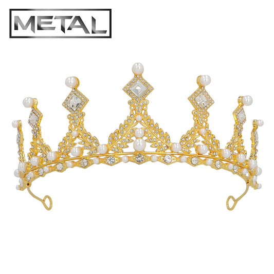 Tiare Royale Dorée Strass et Perles - Couronne de Princesse