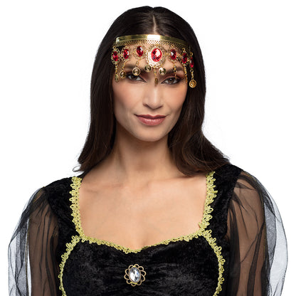 Tiare Egypienne Dorée Strass Rouges et Pièces Fantaisie