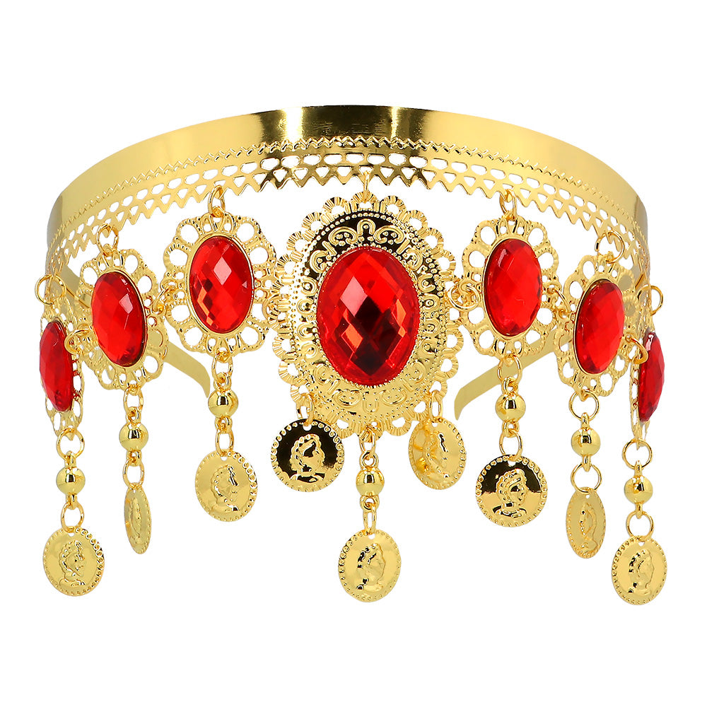Tiare Egypienne Dorée Strass Rouges et Pièces Fantaisie