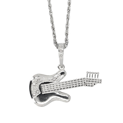 Collier Guitare Électrique Argentée - Accessoire Rock & Musique