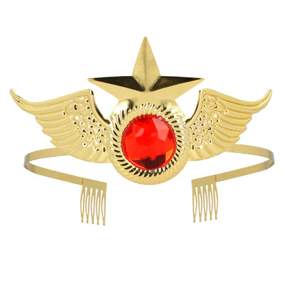Diadème Ailes Dorées Déesse avec Strass Rouge