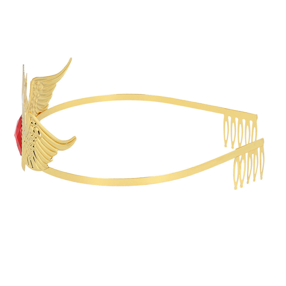 Diadème Ailes Dorées Déesse avec Strass Rouge