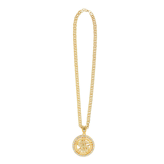 Collier Pendentif Dollar Hip-Hop Doré avec Chaîne Cuban