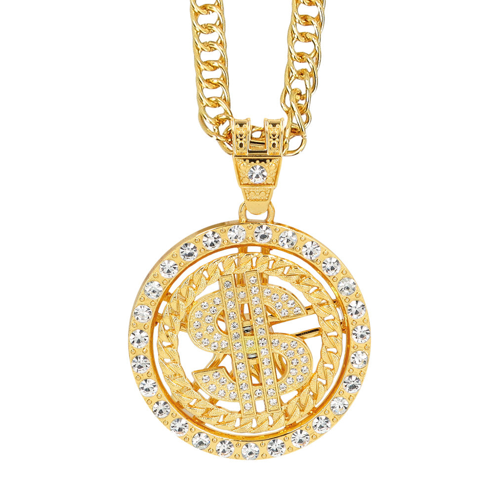 Collier Pendentif Dollar Hip-Hop Doré avec Chaîne Cuban