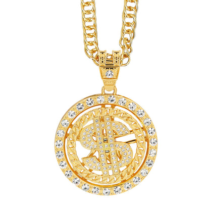 Collier Pendentif Dollar Hip-Hop Doré avec Chaîne Cuban