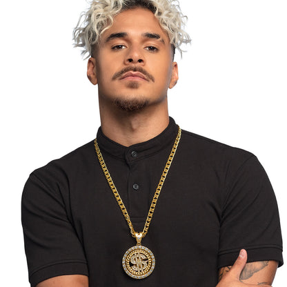 Collier Pendentif Dollar Hip-Hop Doré avec Chaîne Cuban