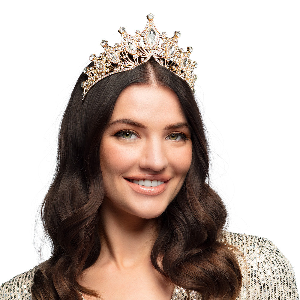 Couronne Royale Dorée - Tiare Reine Strass Cristal Luxe