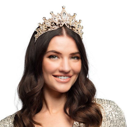 Couronne Royale Dorée - Tiare Reine Strass Cristal Luxe