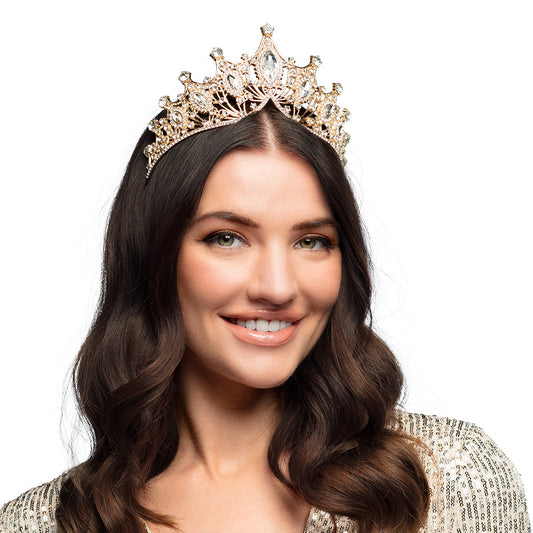Couronne Royale Dorée - Tiare Reine Strass Cristal Luxe