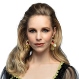 Boucles d'Oreilles Dorées Cristal Rouge Pendantes Luxe