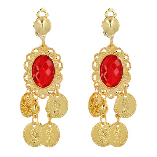 Boucles d'Oreilles Dorées Cristal Rouge Pendantes Luxe