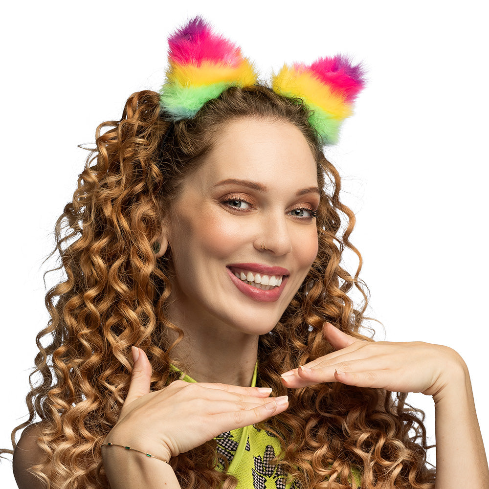 Serre-tête Oreilles Fluffy Arc-en-ciel Pailleté pour Fête