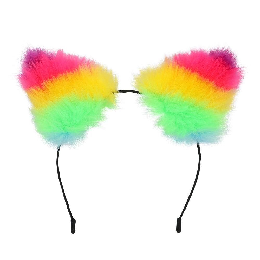 Serre-tête Oreilles Fluffy Arc-en-ciel Pailleté pour Fête