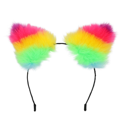 Serre-tête Oreilles Fluffy Arc-en-ciel Pailleté pour Fête