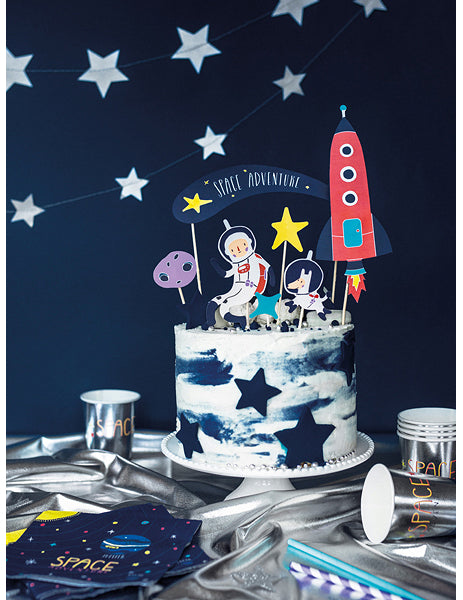 7 Cake toppers en carton space adventure 9,5 - 24,5 cm