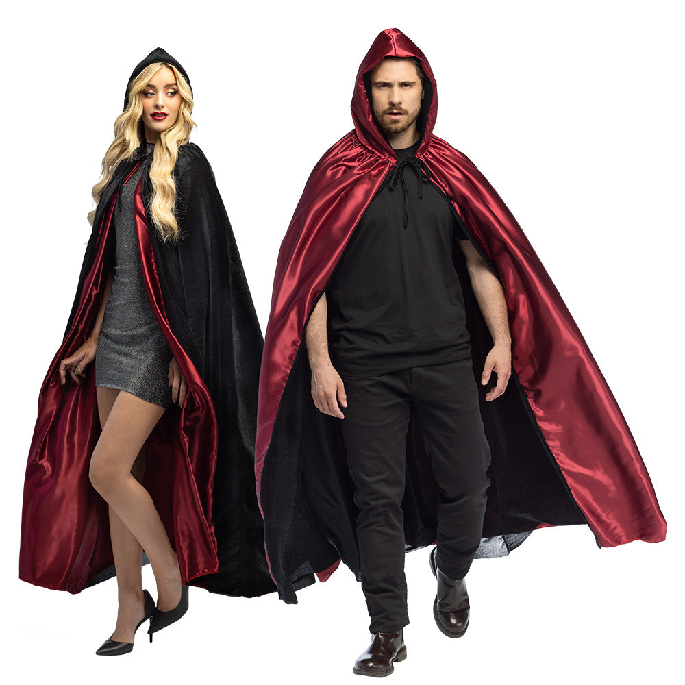 Cape Vampire Réversible Noir et Rouge - Déguisement Adulte Halloween