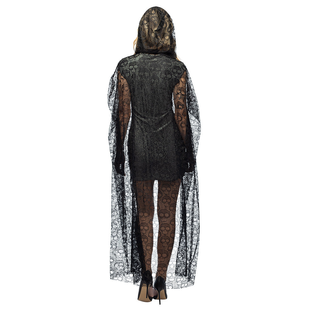 Cape Gothique Noire Dentelle avec Capuche - Déguisement Femme