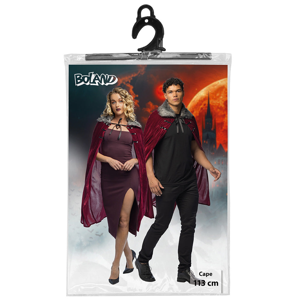 Cape Vampire Luxe Bordeaux Fourrure Grise 113 cm