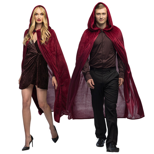 Cape Velours Bordeaux avec Capuche - Déguisement Vampire & Sorcier