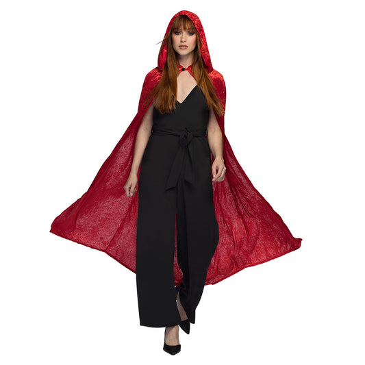 Cape de Vampire Rouge Velours avec Capuche - Déguisement Adulte