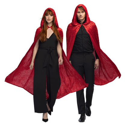 Cape de Vampire Rouge Velours avec Capuche - Déguisement Adulte