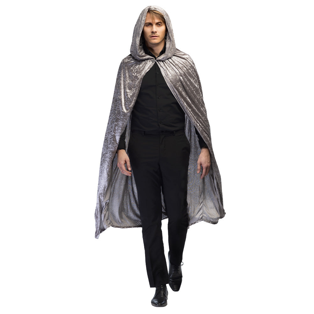 Cape de Vampire Velours Gris avec Capuche - Déguisement Adulte
